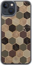 Casimoda® hoesje - Geschikt voor iPhone 13 Mini - Kubus Groen Bruin - 2-in-1 case - Schokbestendig - Geometrisch patroon - Verhoogde randen - Bruin/beige, Transparant
