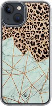 Casimoda® hoesje - Geschikt voor iPhone 13 Mini - Luipaard Marmer Mint - 2-in-1 case - Schokbestendig - Luipaardprint - Verhoogde randen - Mint, Transparant