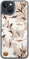 Casimoda® hoesje - Geschikt voor iPhone 13 Mini - In Bloom - 2-in-1 case - Schokbestendig - Bloemen - Verhoogde randen - Bruin/beige, Transparant