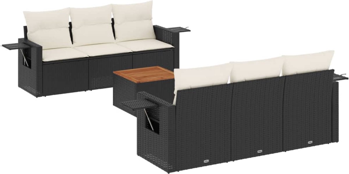 vidaXL 7-delige - Loungeset - met - kussens - poly - rattan - zwart
