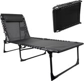 ElixPro - Chaise longue Premium avec oreiller - chaise longue - Dossier réglable - chaise longue pliable - chaise longue - facile à ranger - Convient pour une utilisation en extérieur - Haute qualité - Zwart