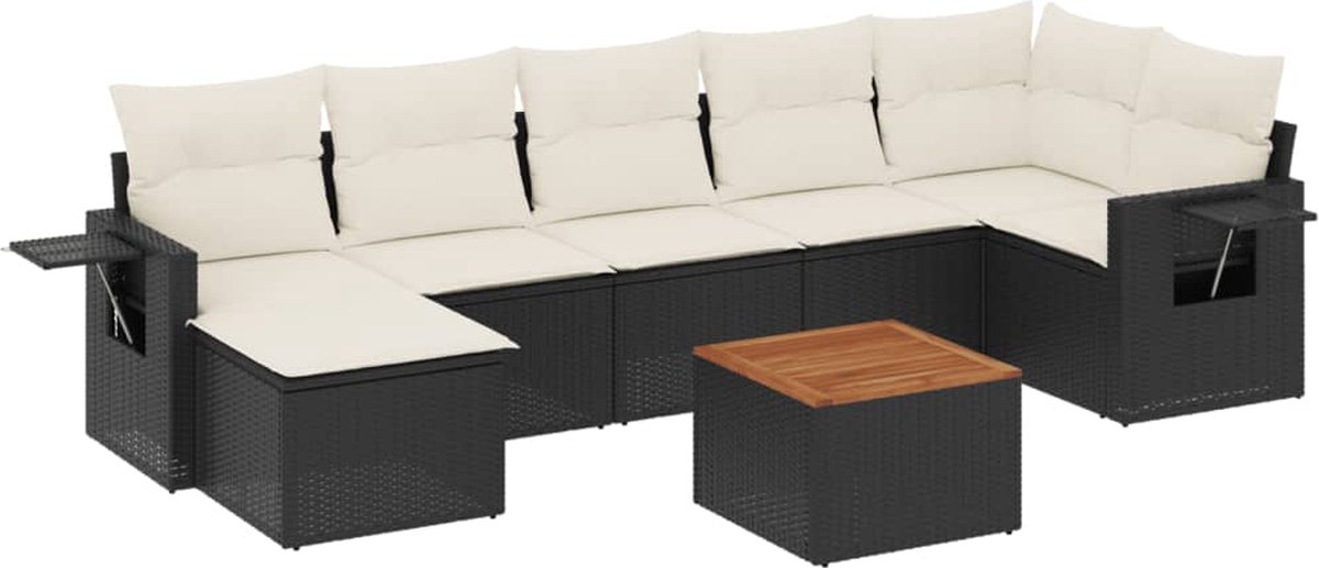vidaXL 8-delige - Loungeset - met - kussens - poly - rattan - zwart
