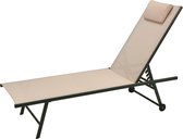 Chaise longue réglable confortable 2 pièces avec oreiller - Crème