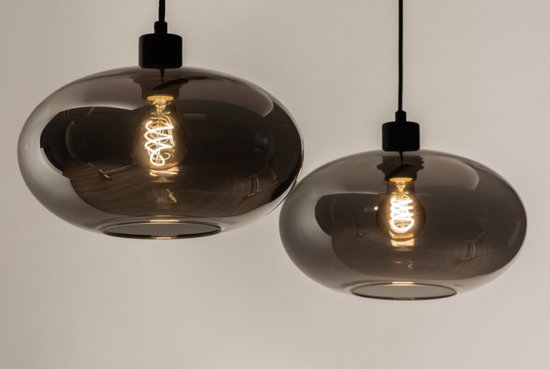 Lumidora Hanglamp 31006 - OSLO - 2 Lichts - E27 - Zwart - Grijs - Metaal