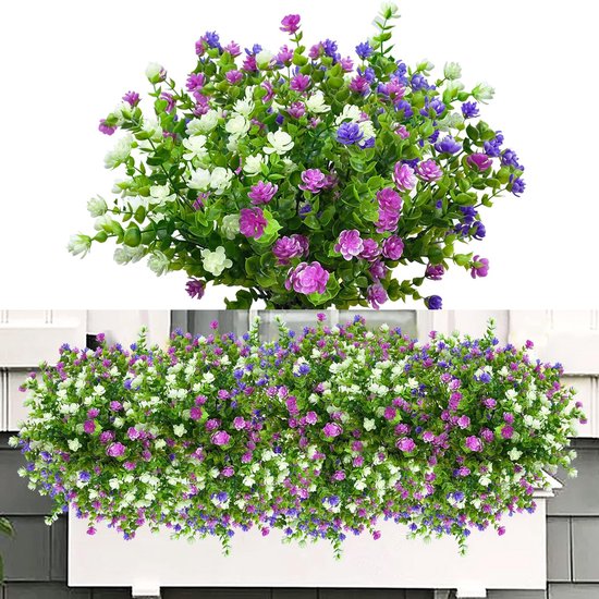 6 bundels kunstbloemen, balkon, kunstbloemen, weerbestendig, kunstplanten, buiten, bloemenboeket, planten, uv-bestendig, balkonplanten, echt voor balkonbak, binnen, buiten, tuin, outdoor (type A)