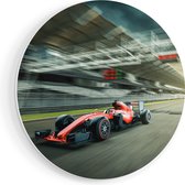 Artaza Forex Muurcirkel Formule 1 Auto bij de Finish in het Rood - 50x50 cm - Klein - Wandcirkel - Rond Schilderij - Muurdecoratie Cirkel