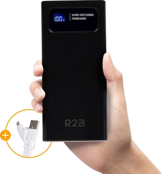 R2B® Powerbank 20.000 mAh - 4 tot 6 keer opladen - USB, USB C & Micro USB - Snellader & LED Display - Oplader