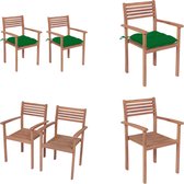 vidaXL Chaises de jardin 2 pcs avec coussins verts Bois de teck massif - Chaise de jardin - Chaises de jardin - Chaise d'extérieur - Chaises d'extérieur