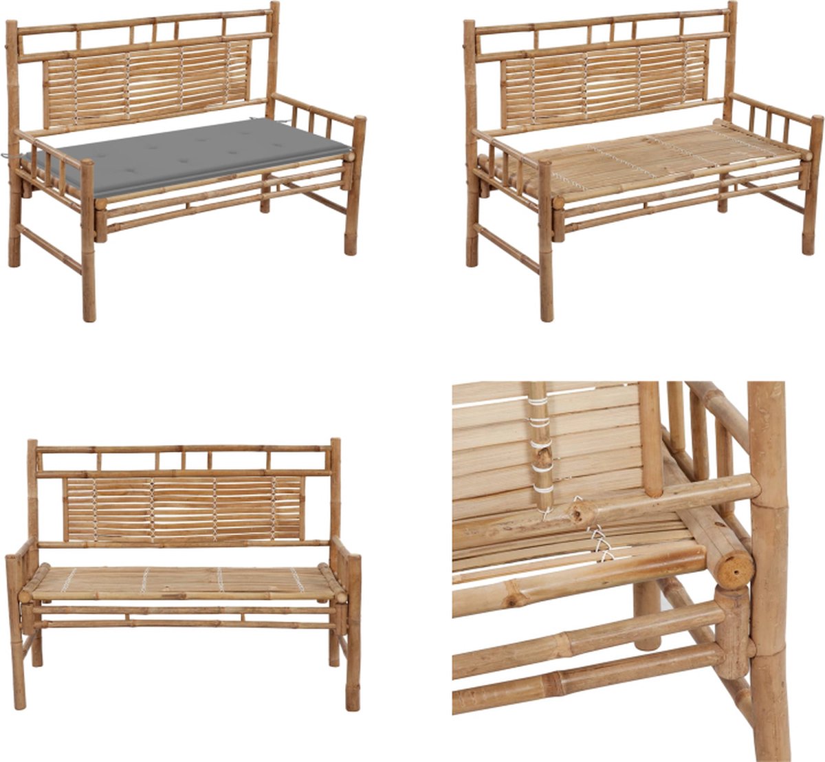 VidaXL Tuinbank met kussen 120 cm bamboe Tuinbank Tuinbanken Terrasbank Terrasbanken