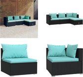 vidaXL 4-delige Loungeset met kussens poly rattan zwart - Loungeset - Loungesets - Tuinsets - Poly Rattan Loungeset