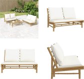 vidaXL Banc de jardin avec coussins en bambou blanc crème - Banc de jardin - Bancs de jardin - Banc de parc - Chaise de jardin