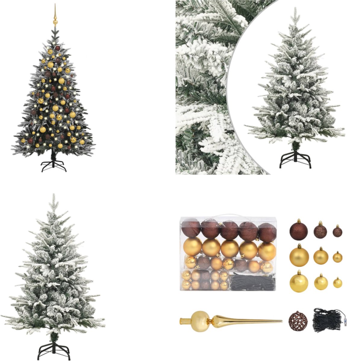 vidaXL Kunstkerstboom met LED's- kerstballen en sneeuw 120 cm PVC PE - Kunstboom - Kunstbomen - Kunstkerstboom - Kunstkerstbomen