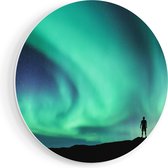 Artaza Forex Muurcirkel Man bij het Groene Noorderlicht - 90x90 cm - Groot - Wandcirkel - Rond Schilderij - Muurdecoratie Cirkel