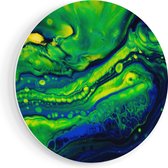 Artaza Forex Muurcirkel Abstracte Kunst Blauw met Groen - 70x70 cm - Wandcirkel - Rond Schilderij - Wanddecoratie Cirkel - Muurdecoratie