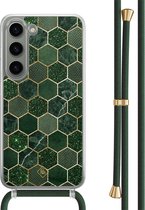 Casimoda® hoesje met groen koord - Geschikt voor Samsung S23 - Kubus Groen - Afneembaar koord - TPU/polycarbonaat - Groen