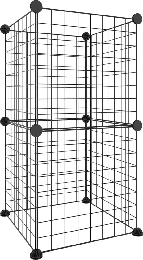 vidaXL - Huisdierenkooi - met - 8 - panelen - 35x35x70 - cm - staal - zwart