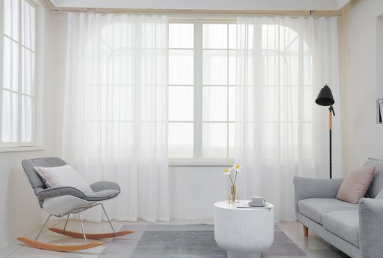 ROOM99 Sensia, gordijnen met plooiband, 400 x 250 cm breed x hoogte, voor woonkamer, slaapkamer, glad, 1 stuk, wit