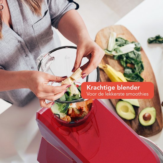 KitchenBrothers Keukenmachine - Complete Set - 15 Accessoires - Keukenrobot - 6,2L - Keukenmixer - 1500W - Rood van KitchenBrothers — afbeelding 5