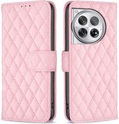 BINFEN Rhombus Book Case - Geschikt voor OnePlus 12 Hoesje - Pink