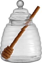 Glazen honingpot van 500 ml met honingcontainer en honinglepel, transparante glazen honingpot met deksel, honingpotten voor het serveren van honing en siroop