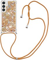 Coverup Liquid Glitter Back Cover met Koord - Geschikt voor Samsung Galaxy S24 Hoesje - Goud
