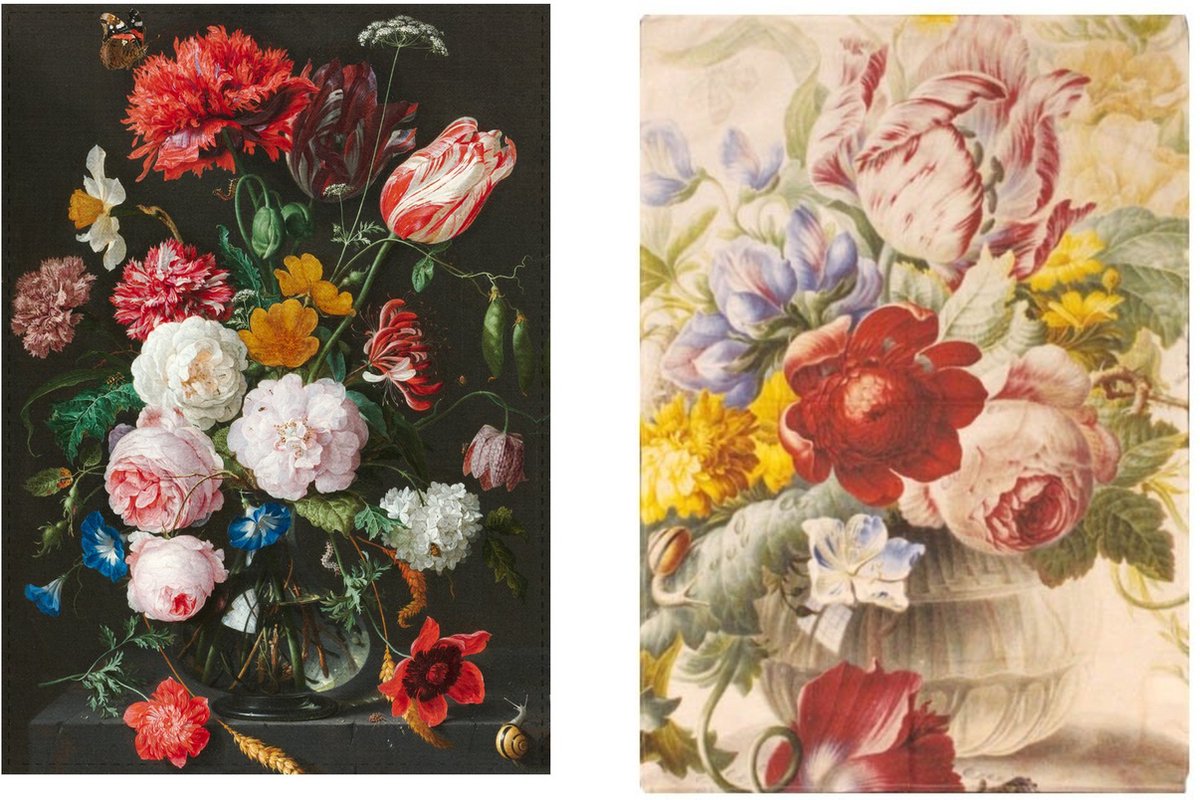 Set van 2 theedoeken - kunst collectie - Heem, stilleven van bloemen & Henstenburgh, bloemstilleven - 100 % katoen 50 x 70 cm by supervintage