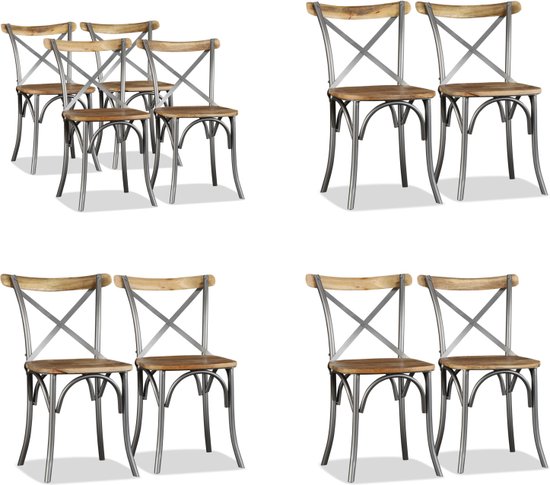 vidaXL Eetkamerstoelen massief mangohout en stalen rugleuning 4 st - Eetkamerstoel - Eetkamerstoelen - Bijzetstoel - Bijzetstoelen