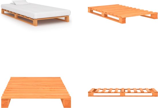 vidaXL Bedframe pallet massief grenenhout bruin 90x200 cm - Bedframe - Bedframes - Bed - Bedden