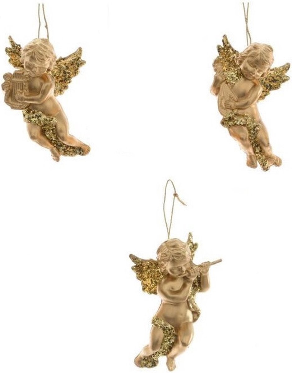 Kerstboom versiering set van 3x gouden engeltjes van 10 cm - Kerst decoraties engelen met ophanglusje