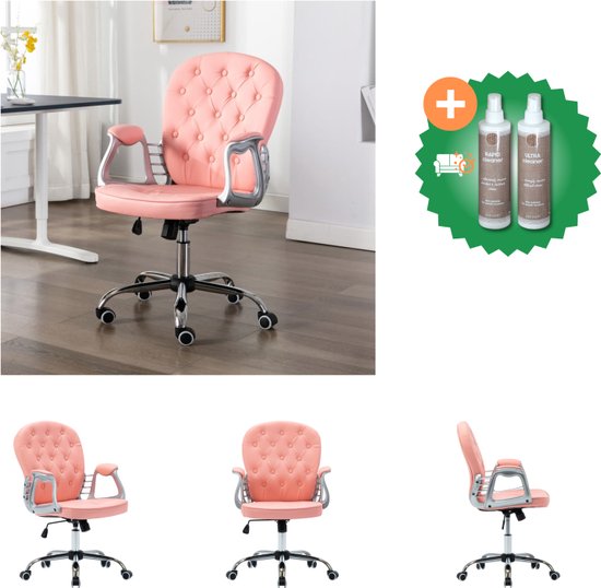 vidaXL Kantoorstoel draaibaar kunstleer roze - Bureaustoel - Inclusief Onderhoudsset