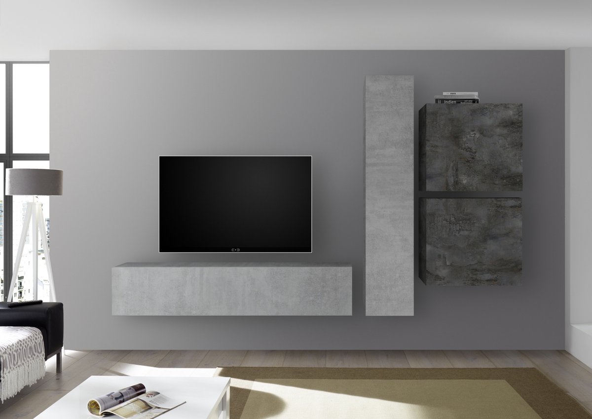 TV-wandmeubel Hodor in grijs beton met oxid