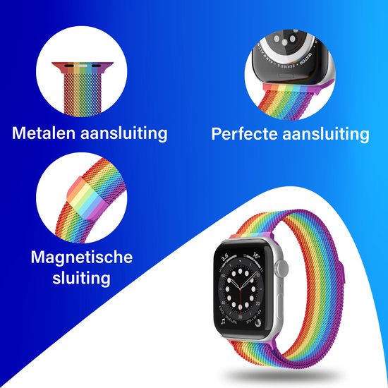 Bracelet adapté à Apple Watch 42/44MM - Convient aux séries 1/2/3/4/5/6/7/8/9/SE/ Ultra 1&2 - Taille Unique - Bracelet de montre - Milanais - Arc-en-ciel