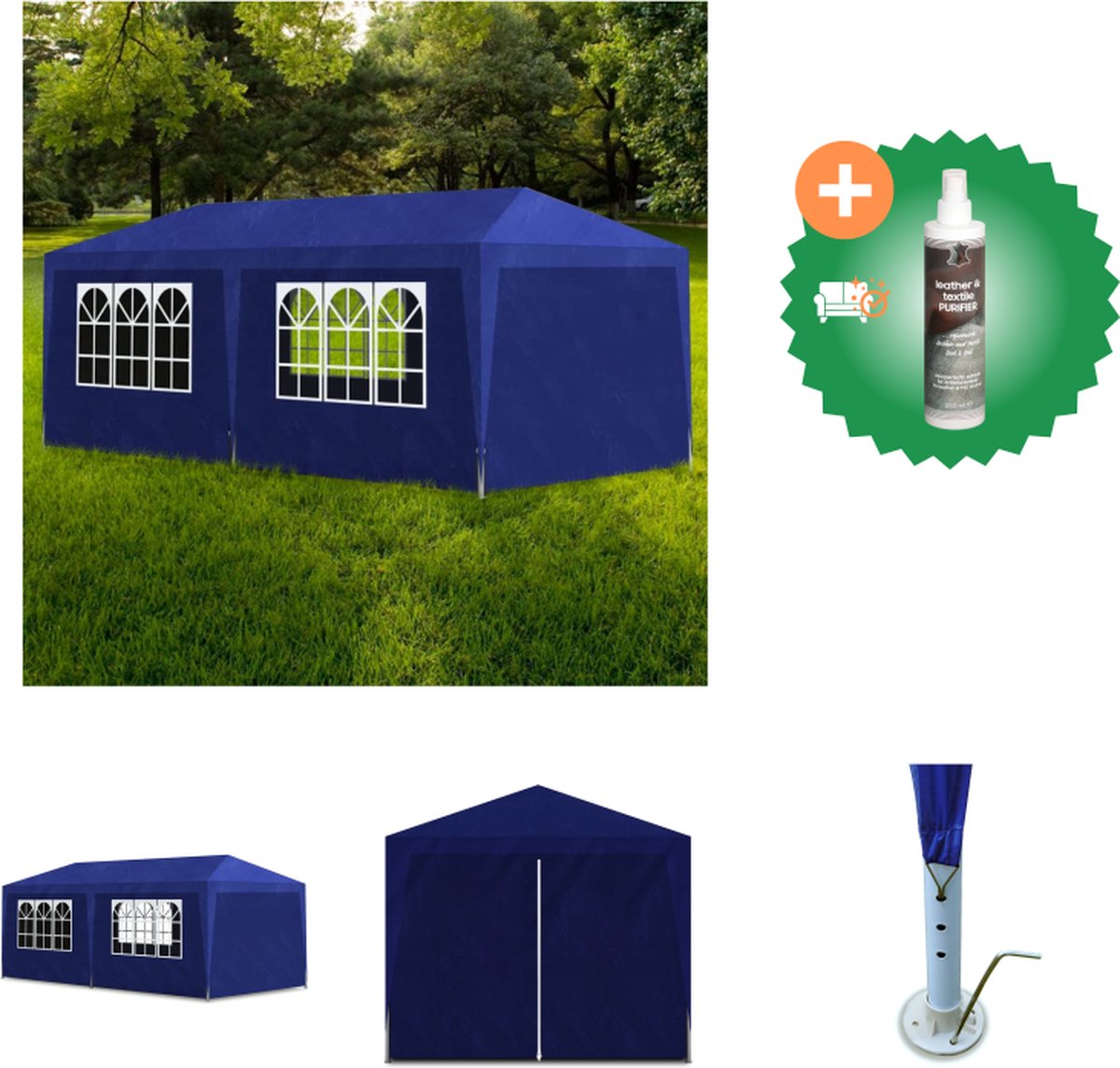 VidaXL Partytent 3x6 m + 6 zijwanden Blauw Partytent Inclusief Reiniger