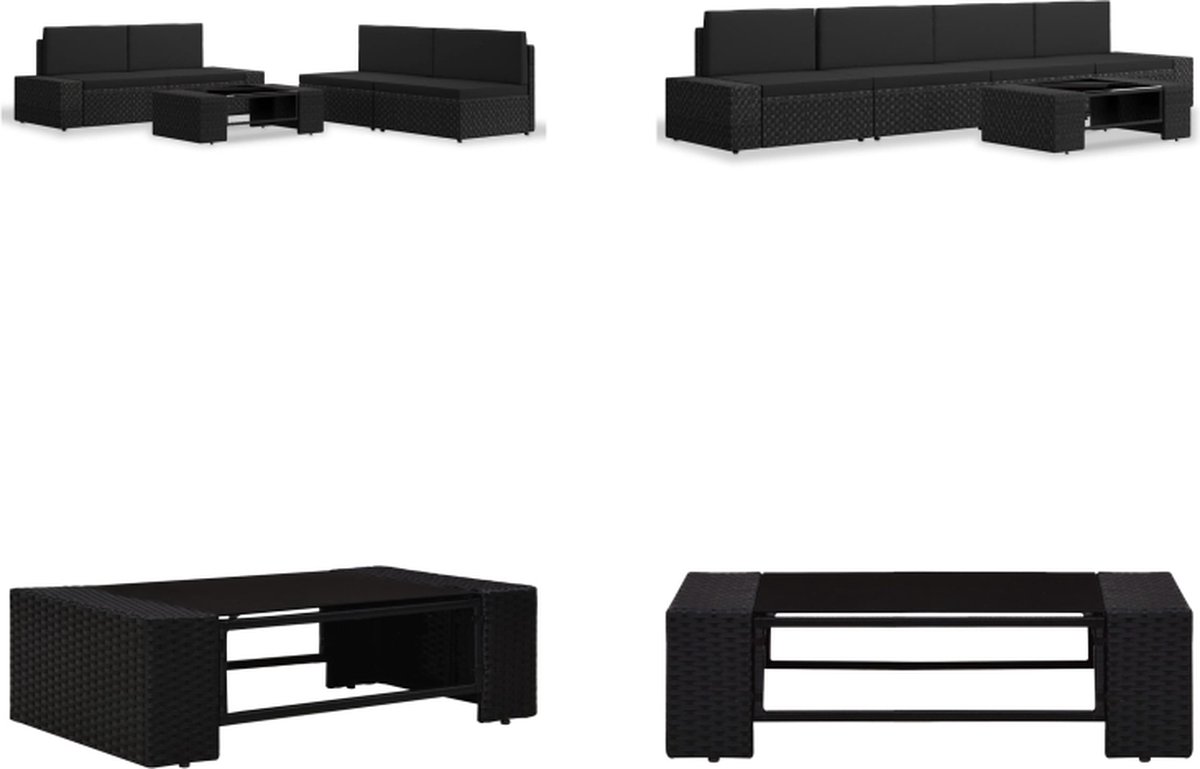 VidaXL 5-delige Loungeset poly rattan zwart Tuinset Tuinsets Tuinmeubelset Tuinmeubelsets