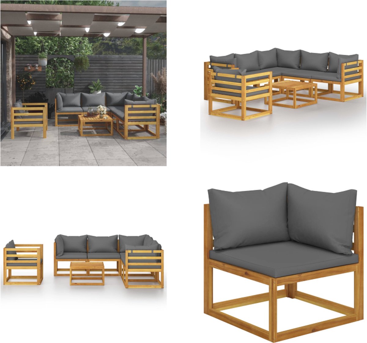 VidaXL 7-delige Loungeset met kussens massief acaciahout Tuinset Tuinsets Tuinmeubelset Tuinmeubelsets
