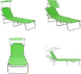 vidaXL Ligbed inklapbaar met luifel aluminium groen - Ligbed - Ligstoelen - Opklapbaar Ligbed - Opklapbare Ligstoelen