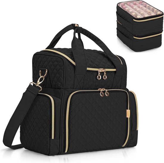 Nagellak-organizer-tas, groot, dubbellaagse nagellak, opbergdoos, draagbare draagtas voor nagellak en uv-lamp, nageldesign, organizer, koffer, zwart, Siehe Beschreibung, Zie beschrijving Nagellak-organizer-tas, groot, dubbellaagse nagellak, opbergdoos, draagbare draagtas voor nagellak en uv-lamp, nageldesign, organizer, koffer, zwart, Siehe Beschreibung, Zie beschrijving