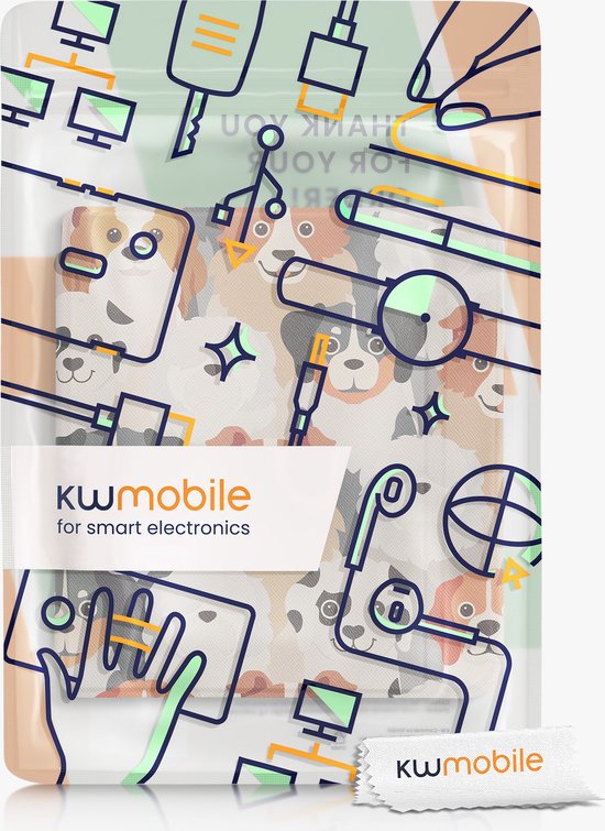 kwmobile e-reader hoesje geschikt voor Tolino Vision 6 hoes - E reader flip case met magnetische sluiting - Ereader cover - Honden Ontwerp design in wit / lichtbruin / grijs van kwmobile — afbeelding 3