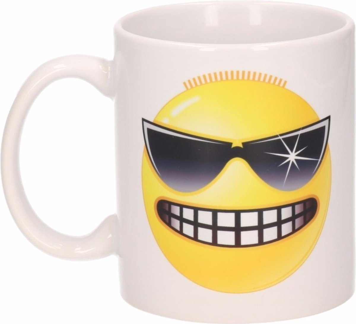 Koffie mok - smile emoticon zonnebril - 300 ml - keramiek - beker