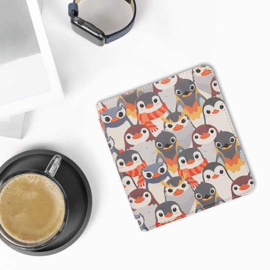 kwmobile e-reader hoesje geschikt voor Kobo Libra 2 hoes - E reader flip case met magnetische sluiting - Ereader cover - Pinguïn Ontwerp design in grijs / geel / bruin van Merkloos — afbeelding 3