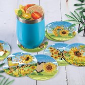 Bloempot Diamond Painting onderzetters met houder, 8 stuks doe-het-zelf diamond painting-coasters, zonnebloem knutselen, volwassenen en kinderen, voor glazen kopjes, vazen, kaarsen, dranken