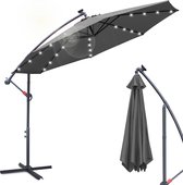 Zweefparasol - Strandparasols - Balkonparasols - Solar LED parasol Waterdicht - Parasol - Parasols - Ø 350cm - 3.5m - Tuinparasol - Zonne-energie - Grijs- Draai- en Kantelbaar - 360° draaibaar - Duurzame Zweefparasol - Met voet