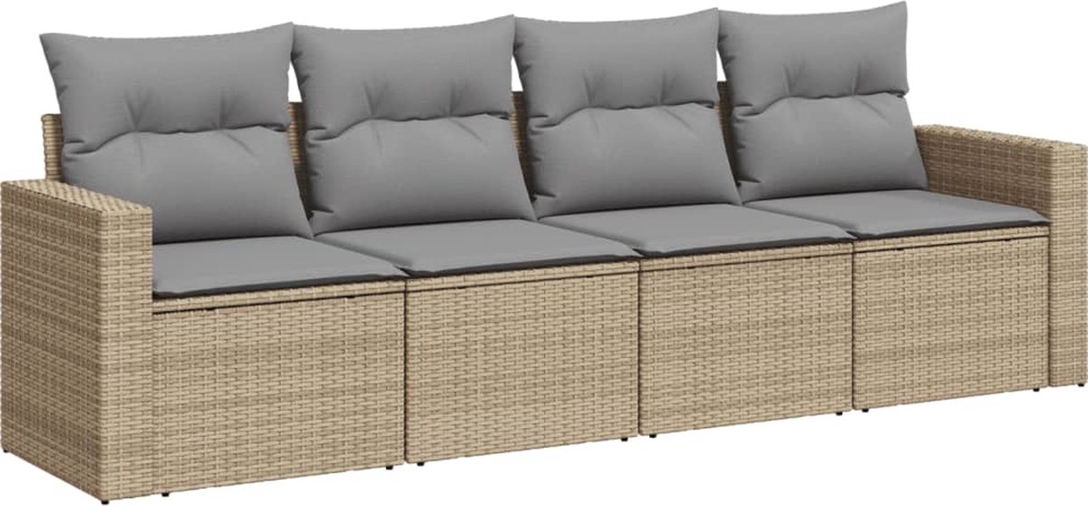 vidaXL 4-delige - Loungeset - met - kussens - poly - rattan - beige