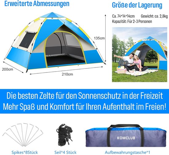 Campingtent Automatische lichtgewicht tent voor 2-3 personen, winddicht, UV-bescherming, perfect voor strand, buiten, reizen, wandelen, kamperen, jagen, vissen, enz. van Camp — afbeelding 5