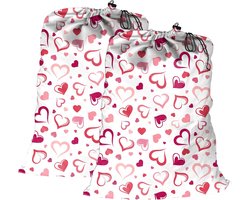 2-pack katoenen linnen waszak Heavy Duty 45x65cm Super duurzaam speelgoed Vuile zakken Trekkoord met trekkoordsluiting Machinewasbaar en herbruikbaar (hart)