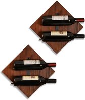 Wijnhouder van hout voor wandmontage, hangende wijnrek, organizer voor 2 alcoholflessen, flessenrek, wijnflessenrek voor thuis, keuken, bar, wanddecoratie, 2 stuks