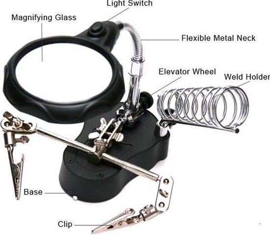 Solderen Vergrootglas met LED Lamp Helping Handen Stand 3.5X 12X Vergrootglas Solderen Holding Apparaten met Alligator Clips voor montage, Reparatie, Modellering, Ambachten MG16126-A
