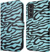 iMoshion Hoesje Geschikt voor Samsung Galaxy S21 FE Hoesje Met Pasjeshouder - iMoshion Design Bookcase smartphone - Meerkleurig / Black Blue Stripes