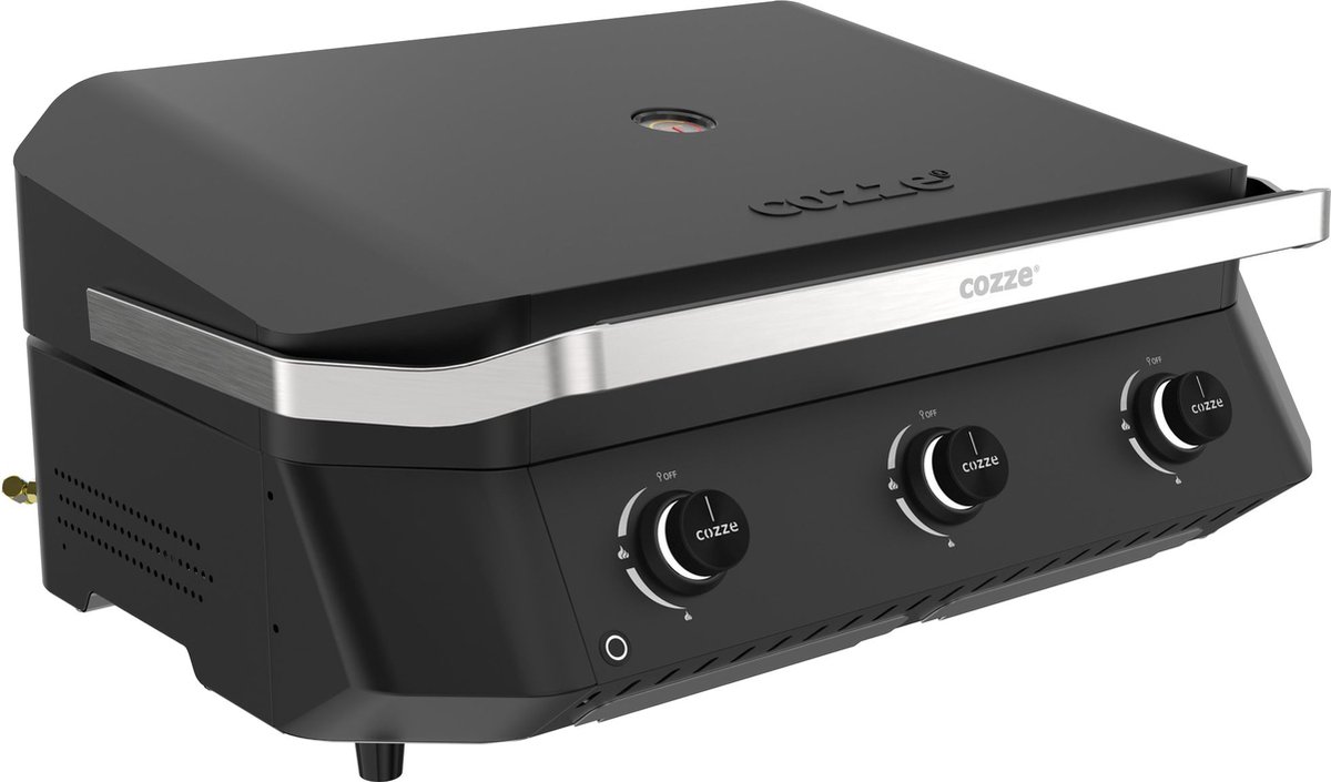 Plancha-grill Gaz Cozze G-800 COMBO – 3 Brûleurs 9,5 KW, Fonte émaillée, Thermomètres Intégrés, 50 Mbar