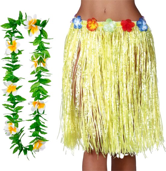 Toppers in concert - Hawaii verkleed rokje en bloemenkrans - volwassenen - geel - tropisch themafeest - hoela